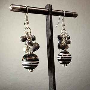 Black and Silver Spherical Bead Earrings